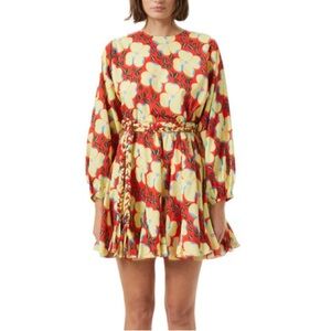 RHODE Red and Yellow Floral Long-Sleeve Mini Dress